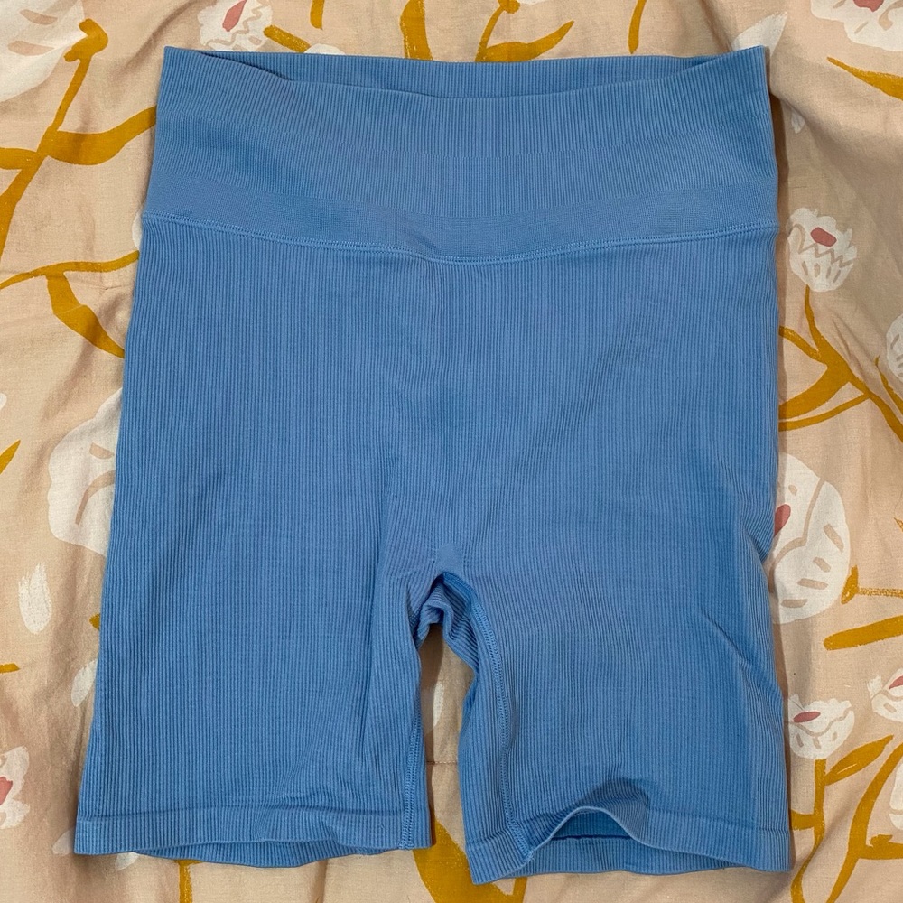 J. Crew SculptStretch High-Rise Ribbed Bike Shorts Hydrangea Blue Large